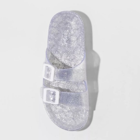 NWT Silver Glitter Jelly Slide Sandals - Picture 2 of 4